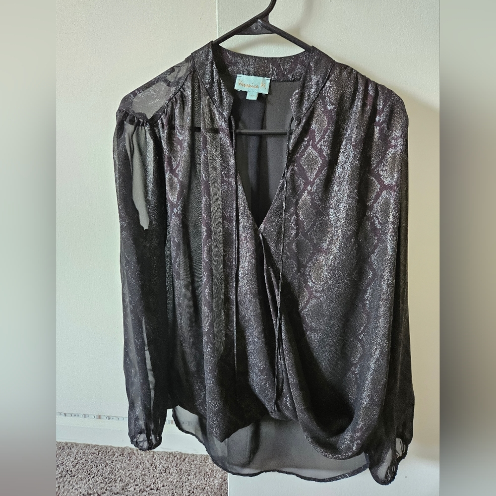 Veronica M Long Sleeve Women's Blouse Size Medium Black Sheer